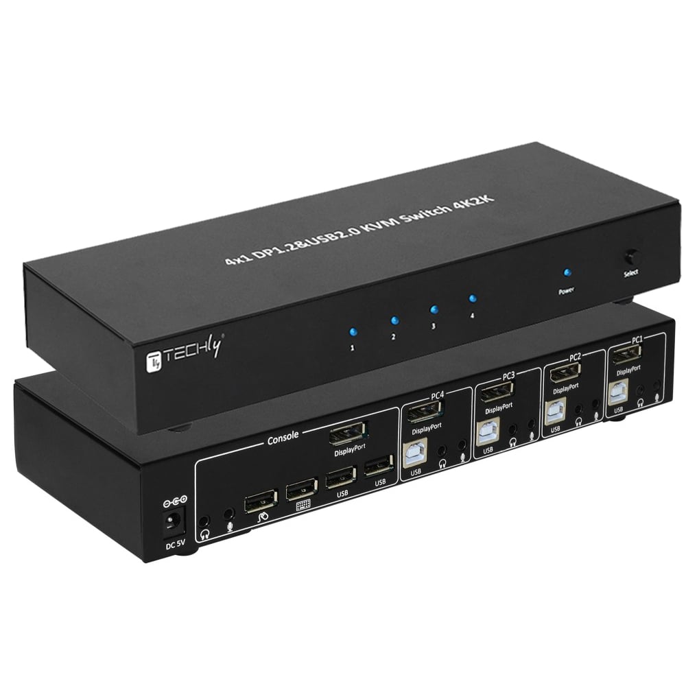 Switch KVM DisplayPort  1.2 e USB 2.0 4 porte con hub e audio