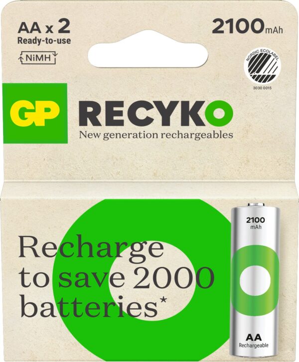 Blister 2 Batterie Ricaricabili Stilo AA 2100 mAh GP Recyko