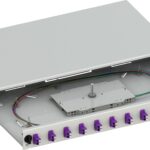 Cassetto Ottico 19'' Scorrevole con 12 Bussole e 24 Pigtails LC Duplex Multimodale OM4 Grigio