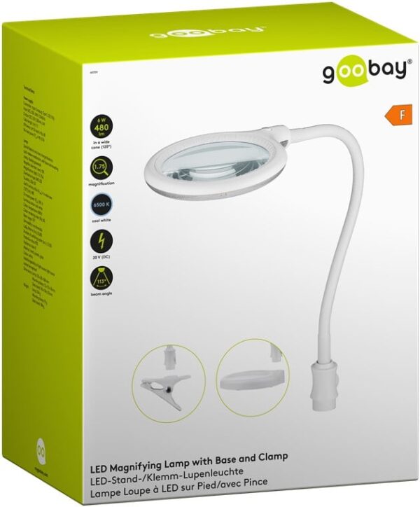 Lampada LED con Lente d'ingrandimento Base di Appoggio e Clip da Tavolo 6W Bianco - immagine 2