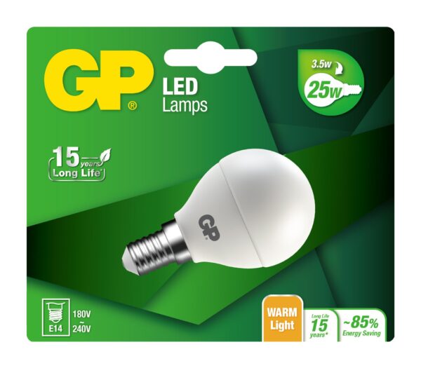 Lampadina LED Mini Globo E14 Bianco Caldo 3,5W, Classe F - immagine 2