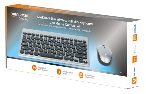 Set Combo Mini Tastiera Slim e Mouse 1200dpi USB Wireless MWK4095 - immagine 2