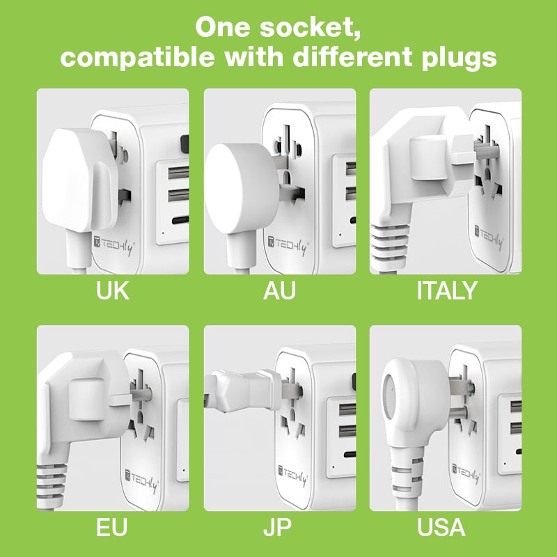 Adattatore da Viaggio Universale 150 Paesi 2 porte USB-A e 1 porta USB-C™ Bianco - immagine 10
