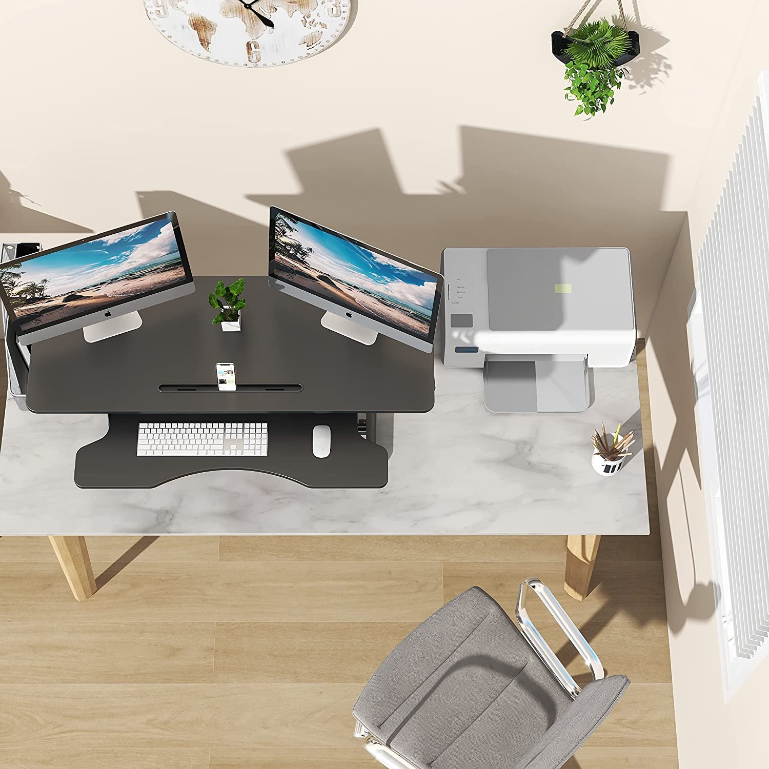 Convertitore da Scrivania In Piedi Sit Stand con Molla a Gas e Vassoio Porta Tastiera - immagine 10