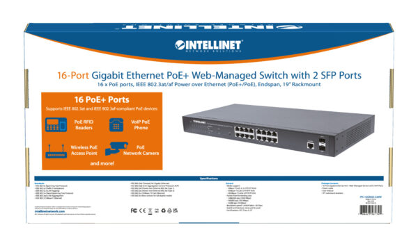 Switch 16 Porte Gigabit Ethernet PoE+ Web Managed con 2 Porte SFP - immagine 10