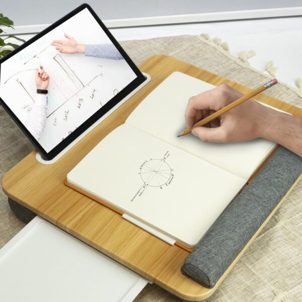 Scrivania Portatile per Laptop Supporto Bambù con Base Imbottita e Stand per Tablet - immagine 10