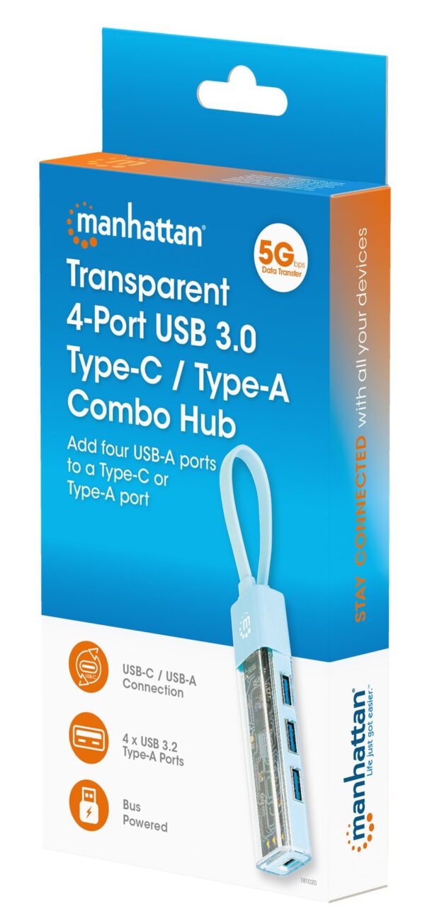 Hub Combo USB 3.0 USB-C™ e USB-A 4 Porte Verde Trasparente - immagine 2