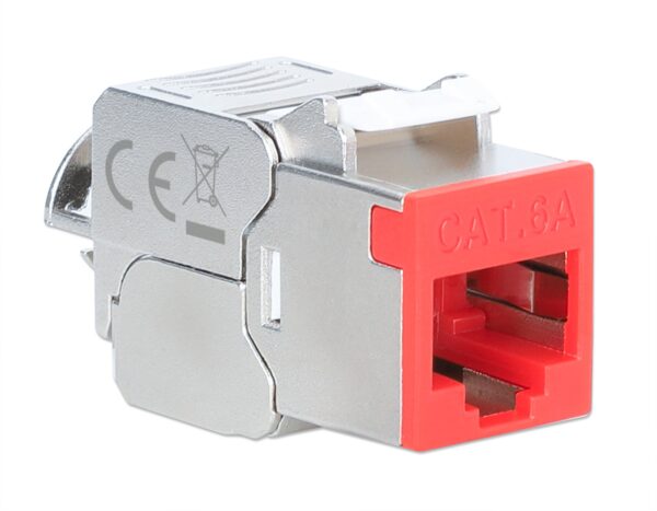 Frutto Keystone RJ45 Cat.6A 10G Slim STP Toolless Rosso - immagine 2