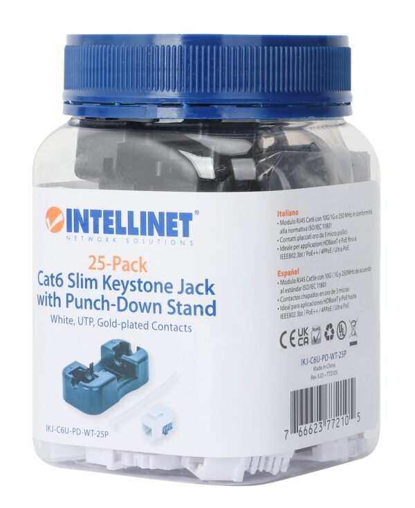 Frutto Keystone Slim Cat.6 per Cavo Rigido con Supporto Punch-Down 25 pz Bianco - immagine 10