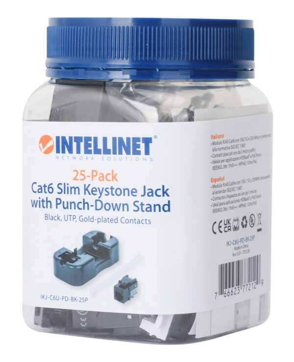 Frutto Keystone Slim Cat.6 per Cavo Rigido con Supporto Punch-Down 25 pz Nero - immagine 10