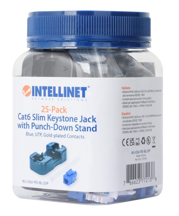 Frutto Keystone Slim Cat.6 per Cavo Rigido con Supporto Punch-Down 25 pz Blu - immagine 10