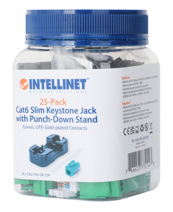 Frutto Keystone Slim Cat.6 per Cavo Rigido con Supporto Punch-Down 25 pz Verde - immagine 10