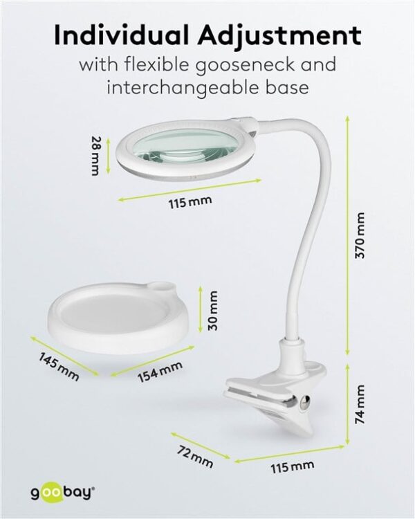 Lampada LED con Lente d'ingrandimento Base di Appoggio e Clip da Tavolo 6W Bianco - immagine 3