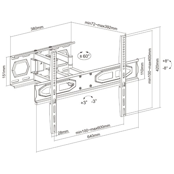 Supporto a Muro per TV LED LCD 32-70'' Full-Motion - immagine 2