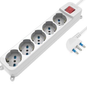 Multipresa 5 Posti Italiana Bipasso / Schuko con spina 16A angolata