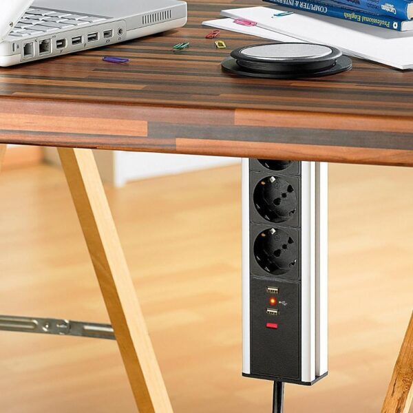 Multipresa da Scrivania 3 vie Pop-Up a Scomparsa con 2 USB - immagine 3