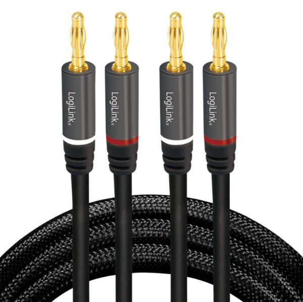 Cavo per Altoparlanti 2x2 Spinotti a Banana Nylon Nero 3 metri