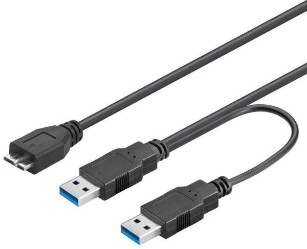 Cavo USB 3.2 SuperSpeed ad Y 2x A M / Micro B M 0,3 m Nero - immagine 2