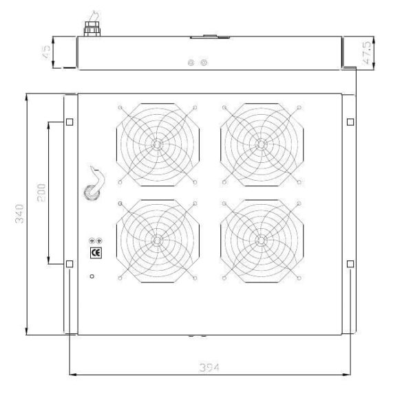 Gruppo di 4 Ventole a Soffitto Senza Termostato per Rack 19'' Grigio - immagine 2