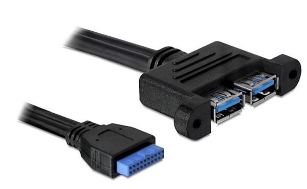 Cavo Interno USB3.0 19 pin Femmina / 2x USB A Femmina da Pannello - immagine 2