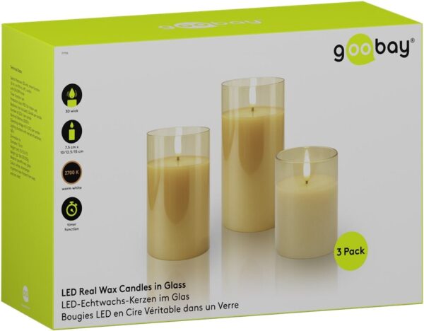 Set di 3 Candele a LED in Vera Cera in Vetro con Timer Oro - immagine 2
