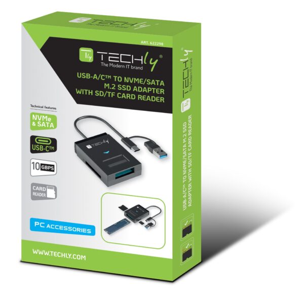 Adattatore USB-A/USB-C™ a NVME/SATA M.2 con Lettore Memorie SD/TF - immagine 2