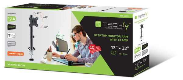 Supporto da Scrivania con Morsetto per Monitor 13-32'' Braccio Corto Inclinabile - immagine 2