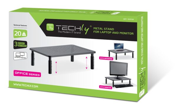 Supporto per Monitor Ergonomico Regolabile con 3 Altezze in Metallo Nero - immagine 2