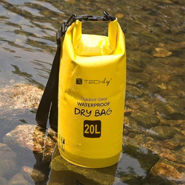 Sacca Impermeabile 20L Dry Bag con Tracolla Regolabile Giallo - immagine 2