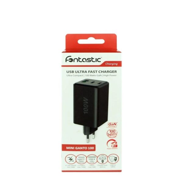 Caricatore Alimentatore GaN 100W 2x USB-C™ 1x USB-A Power Delivery Fast Charger Nero - immagine 2