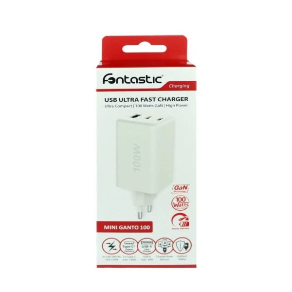 Caricatore Alimentatore GaN 100W 2x USB-C™ 1x USB-A Power Delivery Fast Charger Bianco - immagine 2