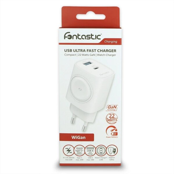 Caricatore Alimentatore GaN 22W da Viaggio Fast Charge USB-A USB-C™ WiGan - immagine 2