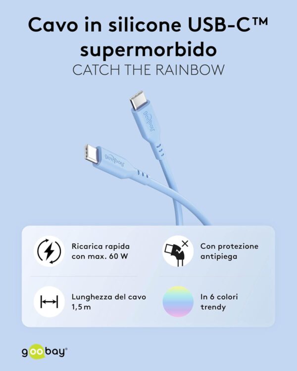 Cavo USB-C™ Maschio/Maschio USB 2.0 in Silicone 1,5 metri Azzurro - immagine 2