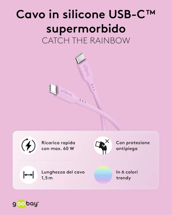 Cavo USB-C™ Maschio/Maschio USB 2.0 in Silicone 1,5 metri Rosa - immagine 2