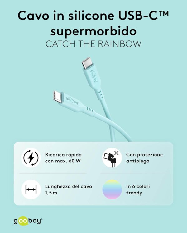 Cavo USB-C™ Maschio/Maschio USB 2.0 in Silicone 1,5 metri Turchese - immagine 2