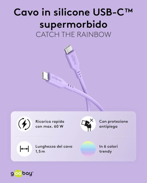 Cavo USB-C™ Maschio/Maschio USB 2.0 in Silicone 1,5 metri Viola - immagine 2
