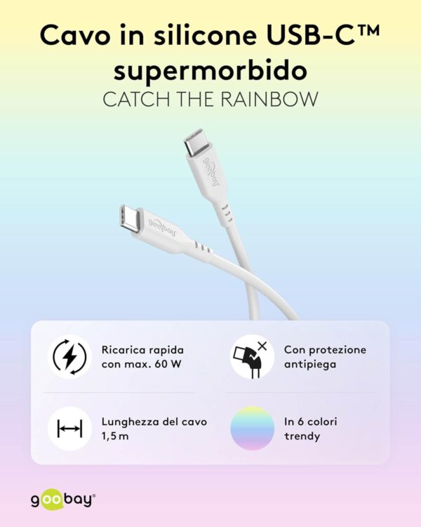 Cavo USB-C™ Maschio/Maschio USB 2.0 in Silicone 1,5 metri Bianco - immagine 2