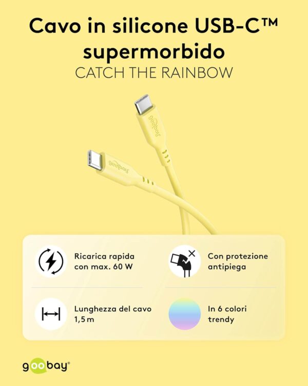 Cavo USB-C™ Maschio/Maschio USB 2.0 in Silicone 1,5 metri Giallo - immagine 2