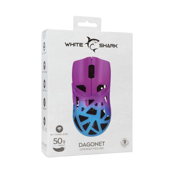 Mouse Ottico Wireless Gaming 24000 Dpi Retroilluminazione DPI LED Blu Viola, DAGONET-BLP - immagine 2