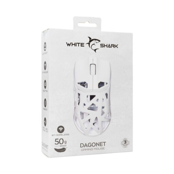Mouse Ottico Wireless Gaming 24000 Dpi Retroilluminazione DPI LED Bianco, DAGONET-W - immagine 2