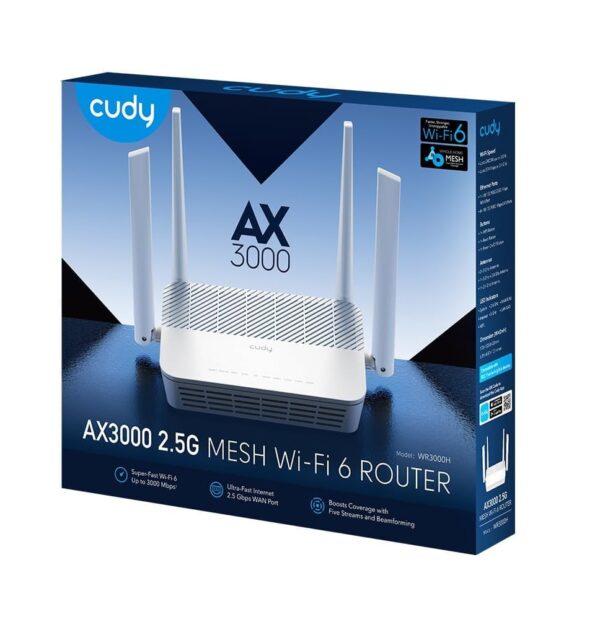Mesh Router Wi-Fi 6 AX3000 Dual Band 2,5 Gbps WAN, WR3000H - immagine 2
