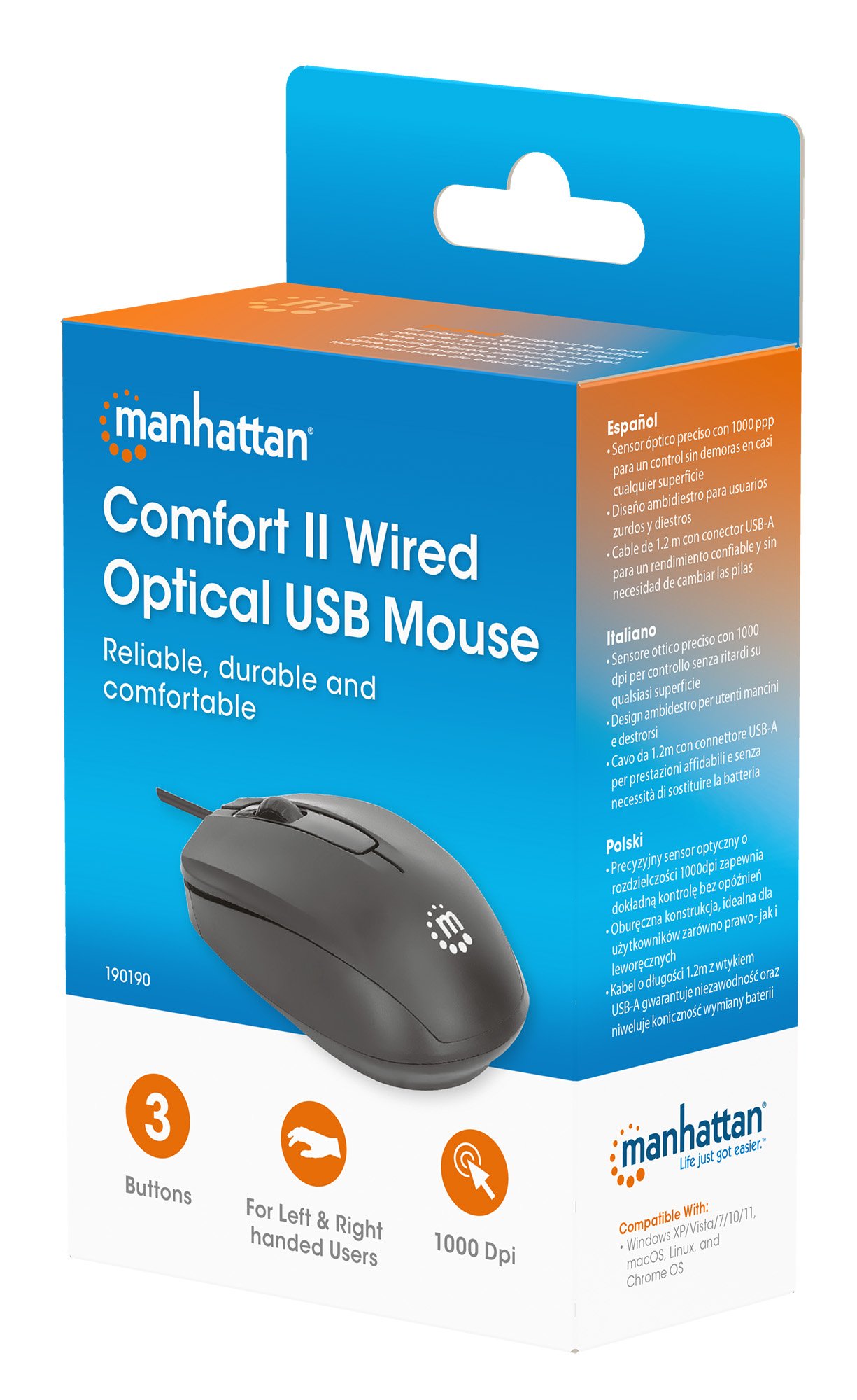 Mouse Ottico USB 1000 Dpi Nero, Confort II - immagine 2