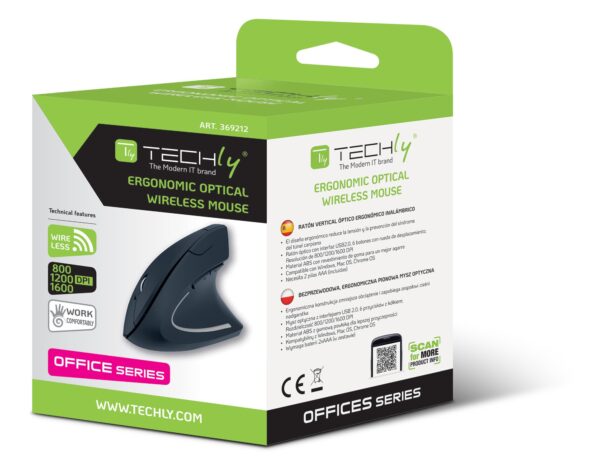 Mouse Verticale Ottico 1600dpi Ergonomico Wireless - immagine 2