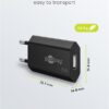 Caricatore USB 1A 5W Compatto Spina Europea Nero - immagine 2