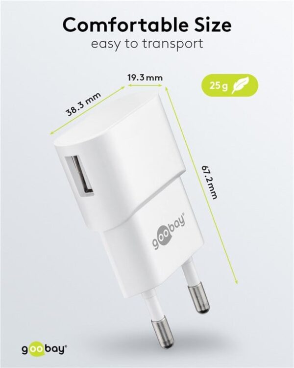 Caricatore USB 1A 5W Compatto Spina Europea Bianco - immagine 2