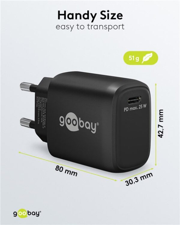 Caricatore Alimentatore GaN USB-C™ PD da Muro 25W Nero - immagine 2