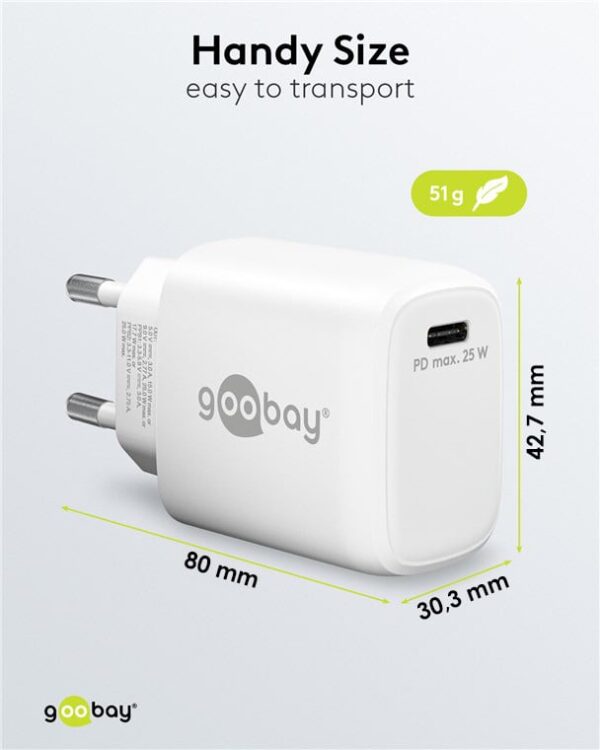 Caricatore Alimentatore GaN USB-C™ PD da Muro 25W Bianco - immagine 2