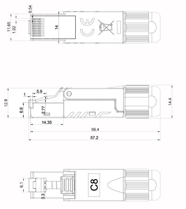 Plug RJ45 Cat.8 Schermato STP Tooless - immagine 2
