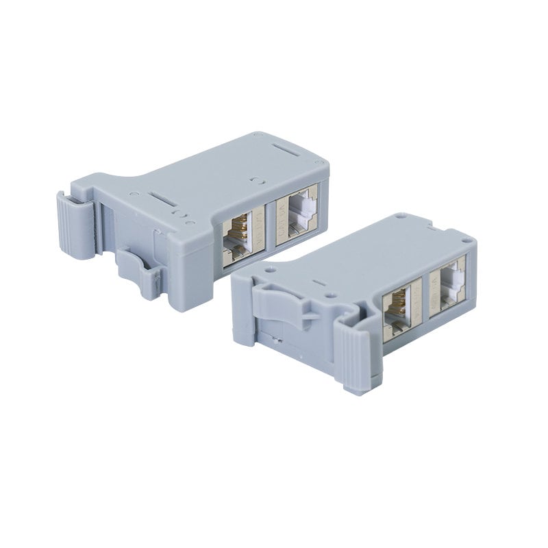 Adattatore per Guida DIN con 2 Accoppiatori Cat.6A RJ45 F/F, Schermato - immagine 2