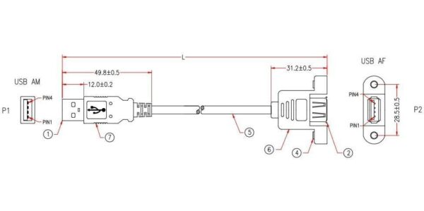 Cavo USB 2.0 A Maschio/A Femmina da Pannello 1 m - immagine 2